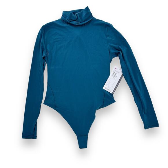 Lululemon Wundermost Ultra-Soft Nulu Turtleneck Thong Bodysuit Sz M Storm Teal - Picture 1 of 7
